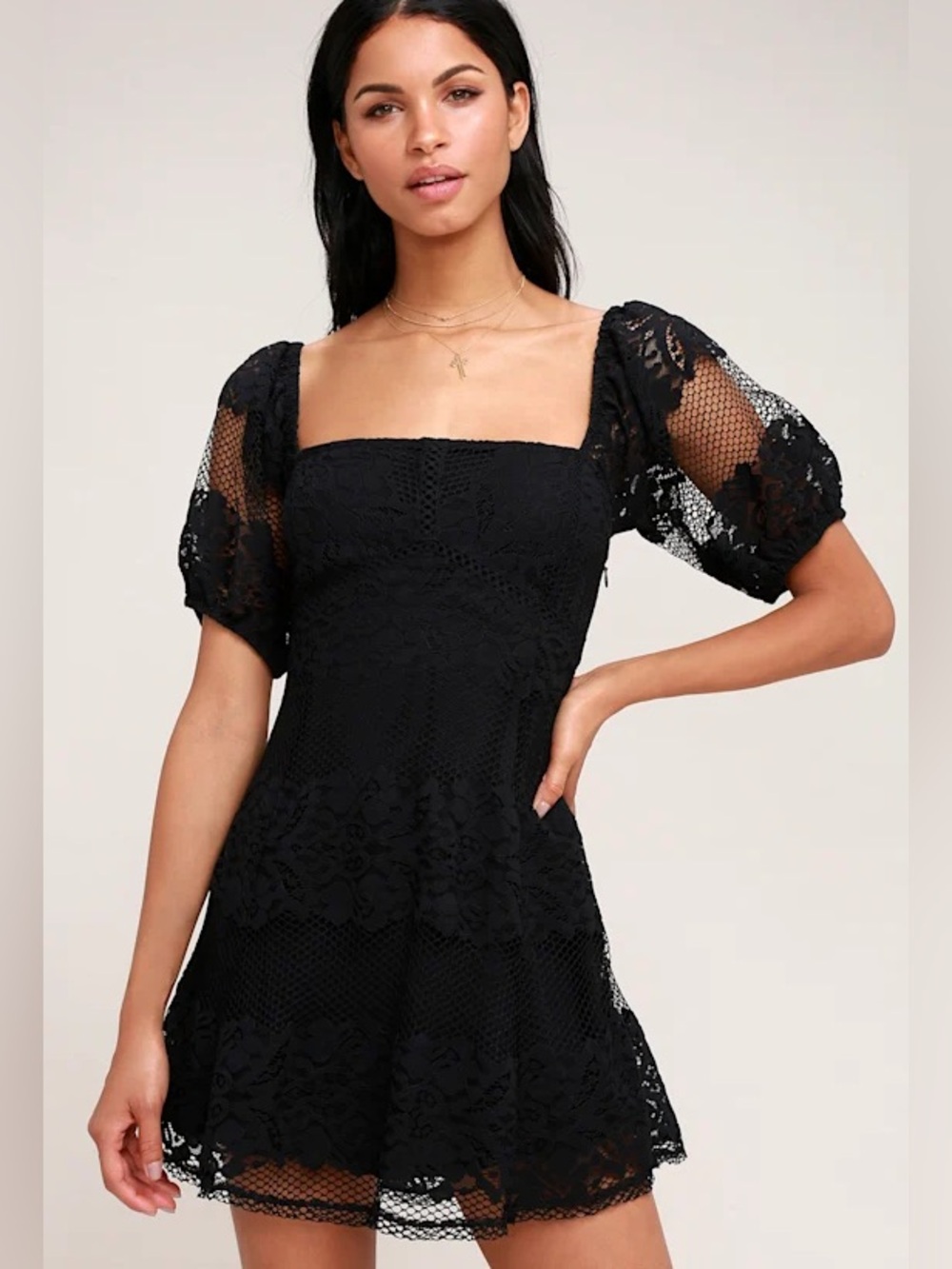 Free People Be Your Baby Black Lace Whimsygoth Babydoll Dress